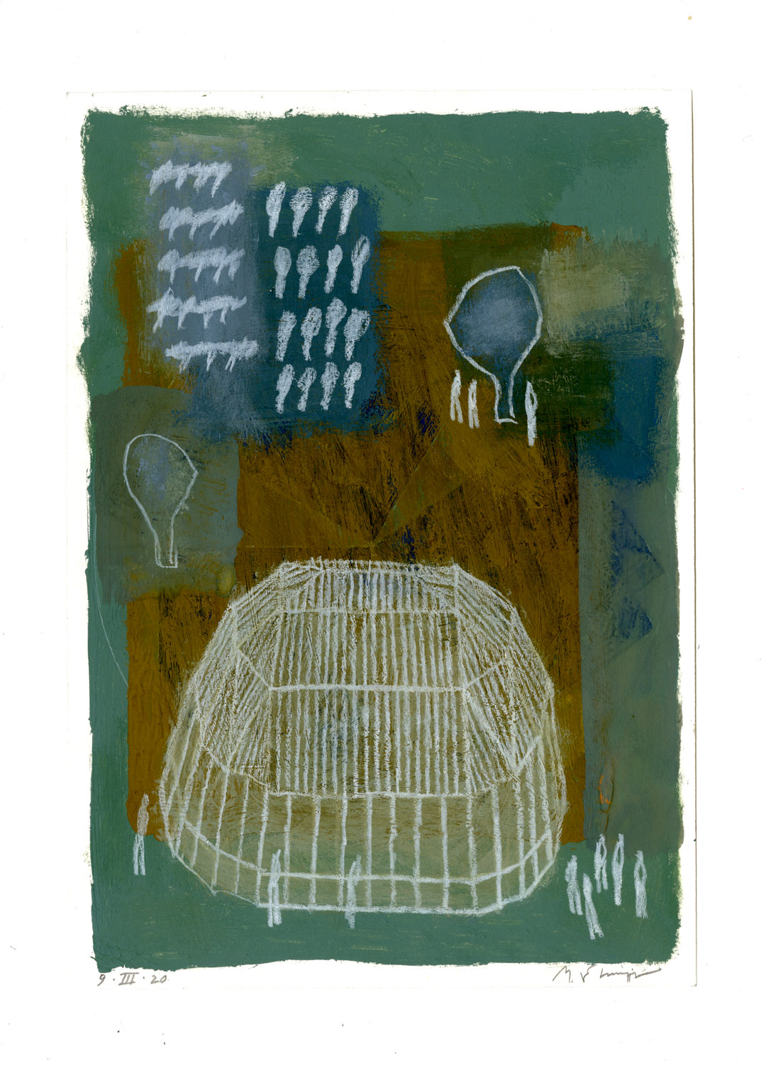 Cultivation Station, a 2020 drawing made from tempera and white pencil on paper. Image: Michele De Lucchi