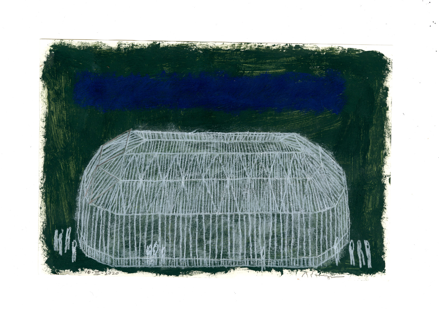 Cultivation Station, a 2020 drawing made from tempera and white pencil on paper. Image: Michele De Lucchi